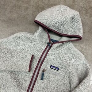 Patagonia Retro Pile Fleece Hoodie Cream Full Zip Womens Small